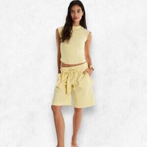 Free People Saylor Light Yellow Poplin Pull-on Shorts Women's Size L